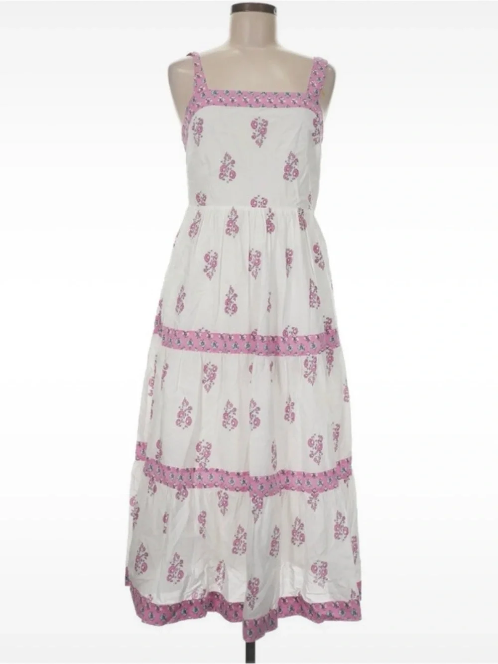 J. Crew White Maxi Dress with Pink Floral Trim